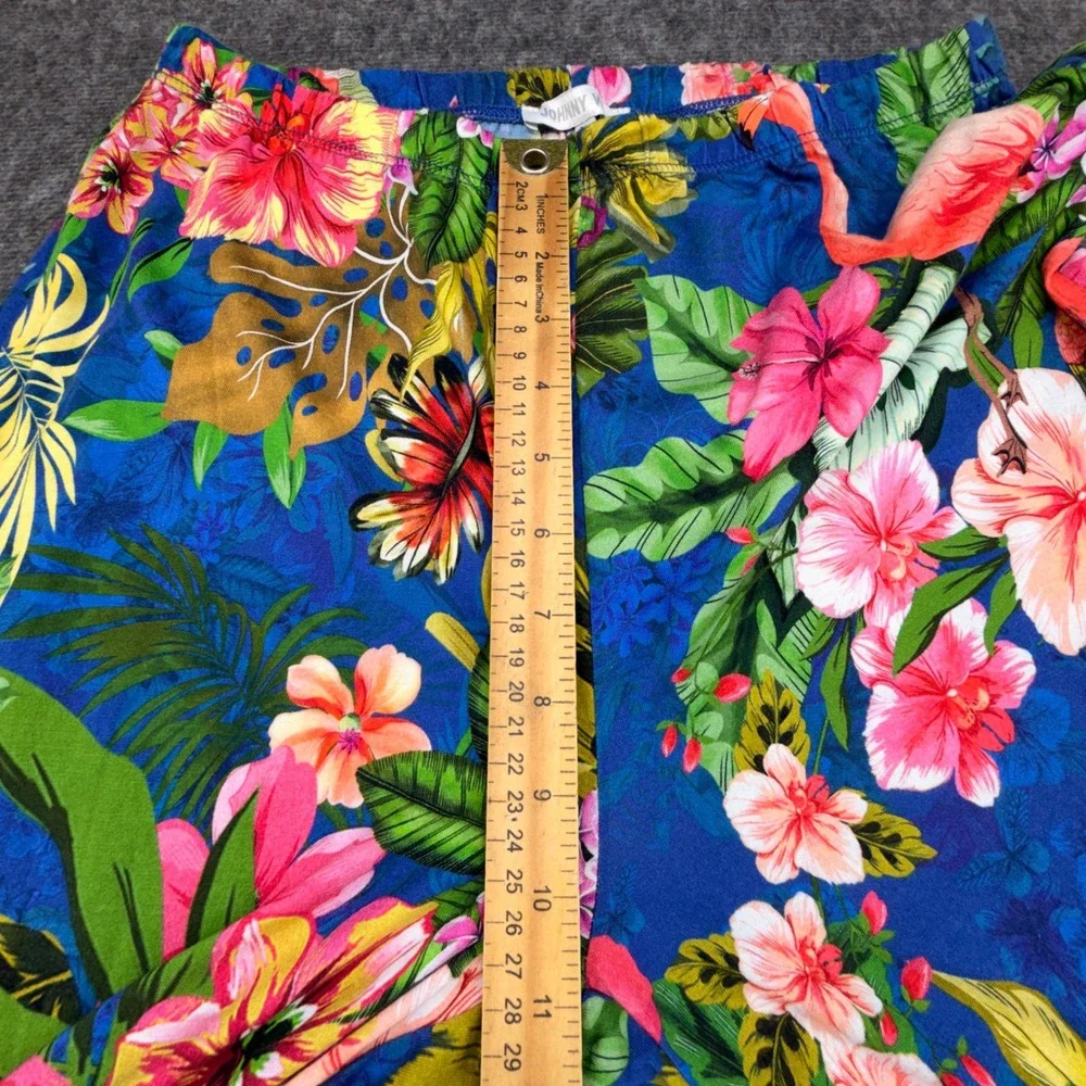 Johnny Was Tropical Flamingo Pajama Set Blue Floral Pima Cotton Modal XS
